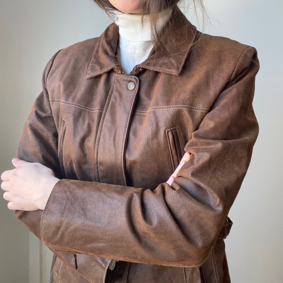 Brown aviator leather jacket / 90’s vintage / approx Large - Picture 8 of 11